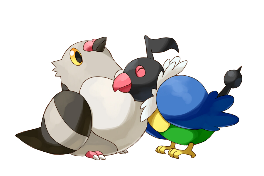 beak bird chatot closed_eyes gen_4_pokemon gen_5_pokemon good_frog nintendo no_humans pidove pokemon pokemon_(creature) simple_background white_background wings