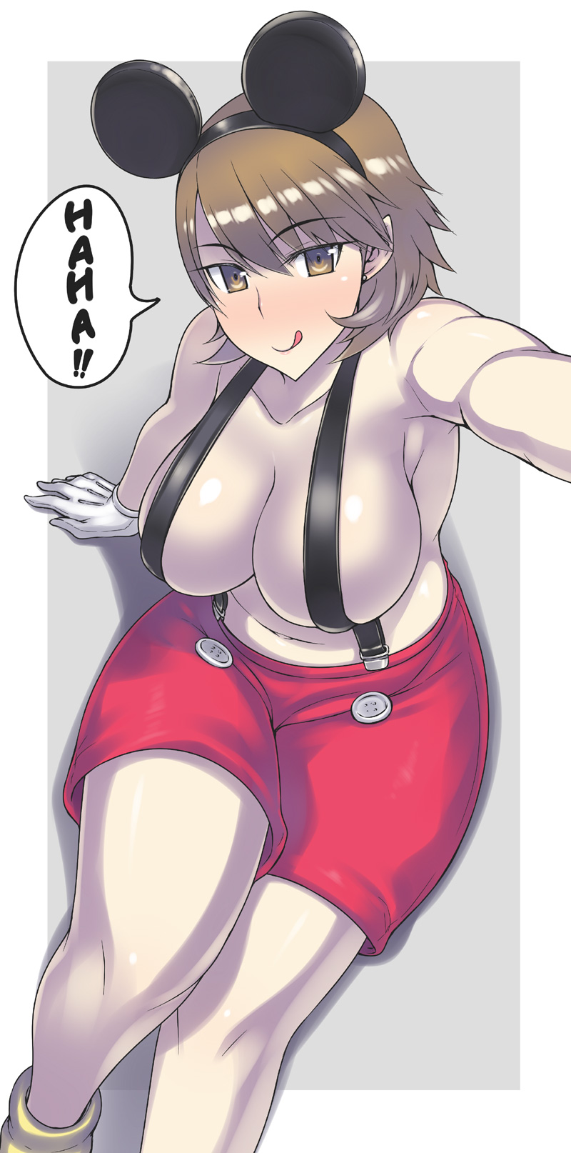 1girl breasts cosplay darabuchi disney female_focus highres large_breasts mickey_mouse_(cosplay) persona persona_3 solo takeba_yukari