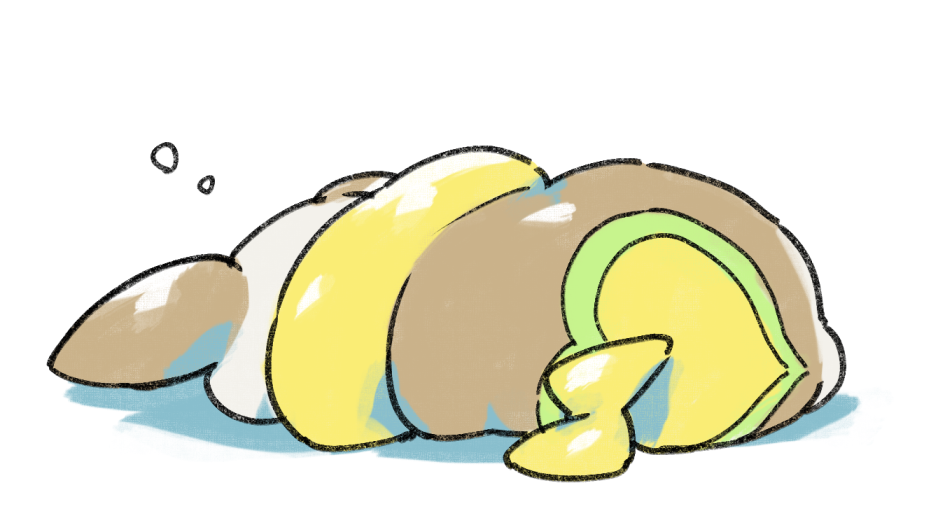 animal_focus commentary_request creature dog from_behind gen_8_pokemon lying nintendo no_humans on_side pokemon pokemon_(creature) simple_background solo suruga_dbh white_background yamper