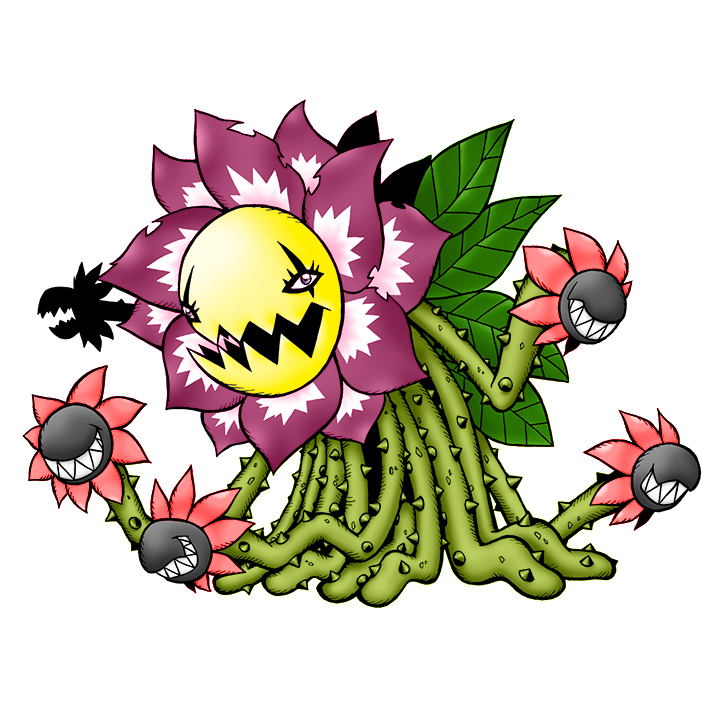 blossomon digimon digimon_(creature) digimon_xros_wars digimon_xros_wars:_toki_wo_kakeru_shounen_hunter-tachi looking_at_viewer sharp_teeth solo teeth thorns