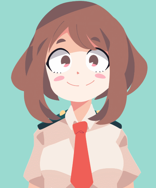 10s 1girl animated animated_gif blush_stickers boku_no_hero_academia brown_hair closed_eyes collared_shirt commentary dress_shirt emofuri eyebrows female_focus green_background looking_at_viewer necktie no_lineart no_outlines nodding open_mouth peptosis pink_eyes red_necktie round_teeth school_uniform shirt sidelocks solo teeth upper_body uraraka_ochako white_shirt