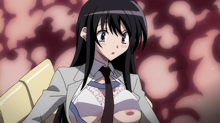 anime_screenshot assisted_exposure bra breasts breasts_out covered_erect_nipples kenzen_robo_daimidaler large_breasts nipple_slip nipples sonan_kyouko surprised underwear