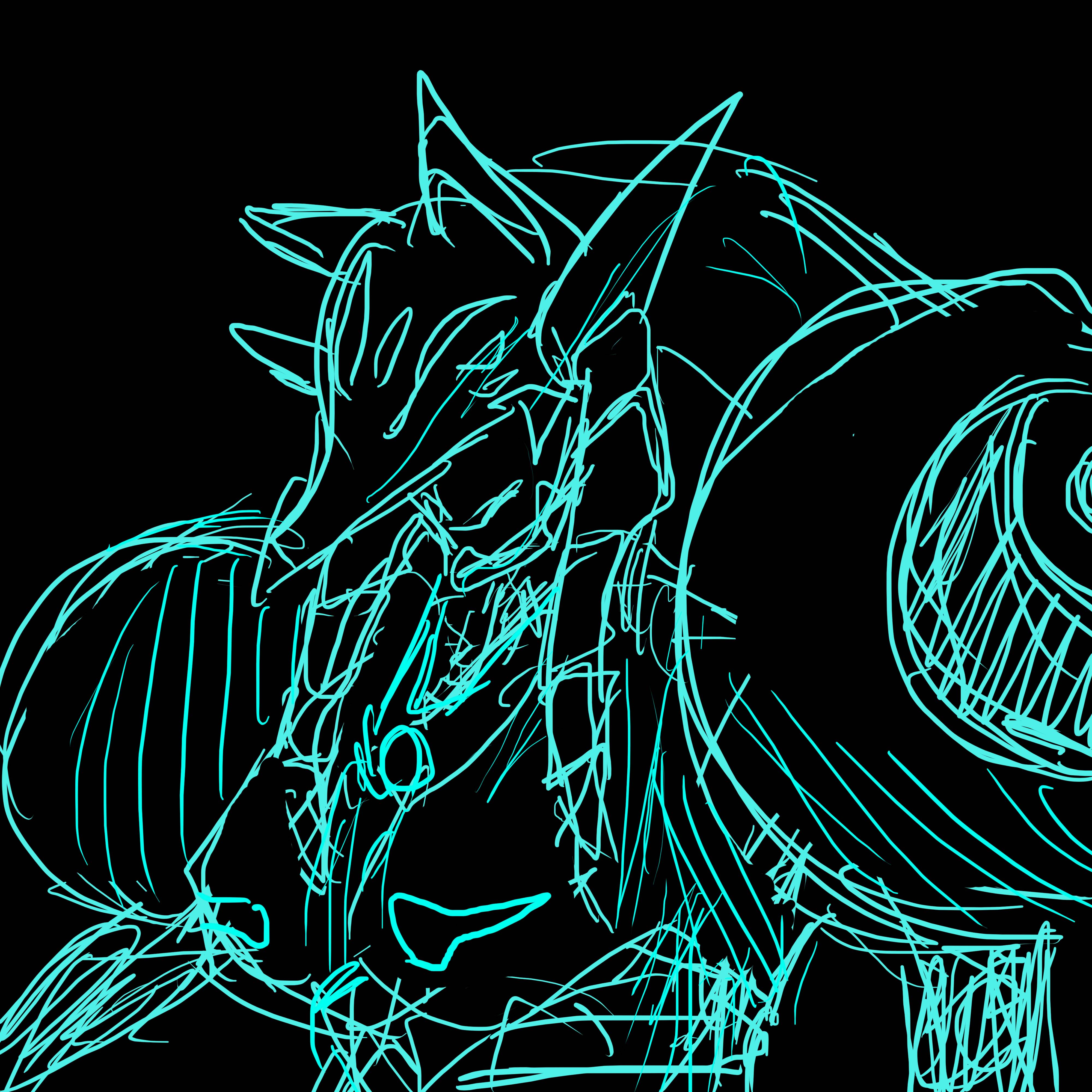 absurdres armor digimon digimon_(creature) fox_mask highres long_hair mask sakuyamon sakuyamon_x-antibody sketch yin_yang