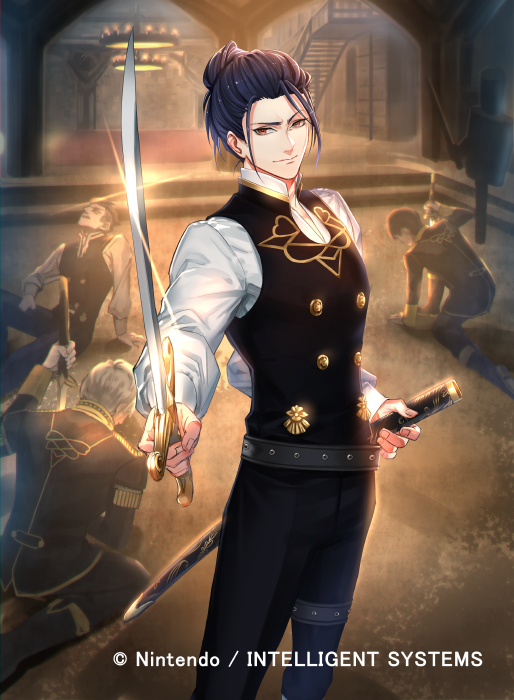 4boys belt black_hair boots faceless faceless_male felix_hugo_fraldarius fire_emblem fire_emblem:_three_houses fire_emblem_cipher garreg_mach_monastery_uniform hair_bun kuroba.k male_focus multiple_boys nintendo official_art orange_eyes single_hair_bun solo_focus sword weapon