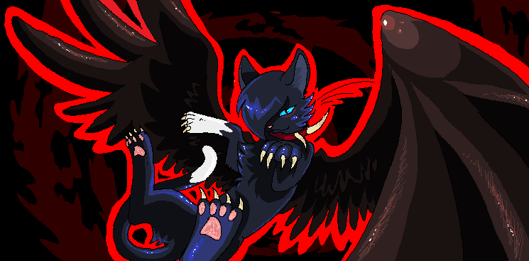 1other 2010 2010s animal animal_focus black_cat cat claws collar dark no_humans reaper-neko scourge_(warrior_cats) warrior_cats whiskers wings