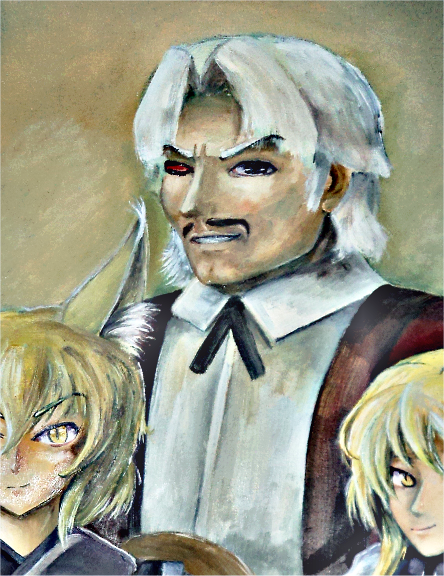 1boy 2girls animal_ear_fluff animal_ears char crossover d_maranon hair_between_eyes heterochromia multiple_girls paint red_eyes rugal_bernstein smile snk the_king_of_fighters touhou yakumo_ran yakumo_yukari yellow_eyes