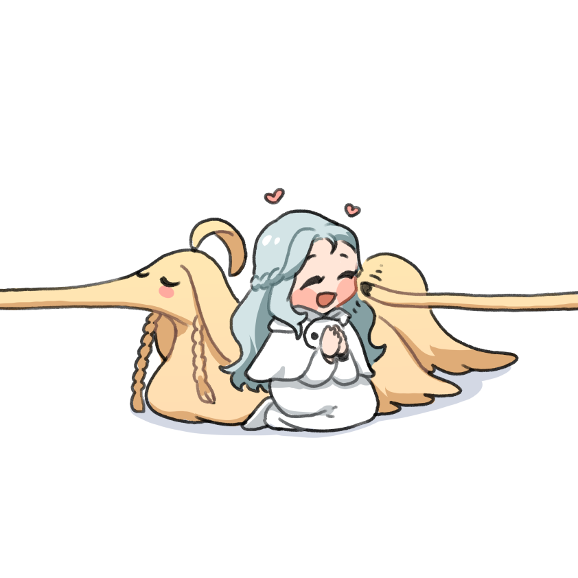 1girl ^_^ afghan_hound animal argos_(ff14) braid capelet chibi chibi_only closed_eyes dog final_fantasy final_fantasy_xiv full_body grey_hair half_up_braid happy heart long_hair mask mask_around_neck open_mouth own_hands_together robe seiza shihoran simple_background sitting smile sophist&#039;s_robe_(ff14) tileable u_u unworn_mask venat_(ff14) white_background white_capelet white_robe