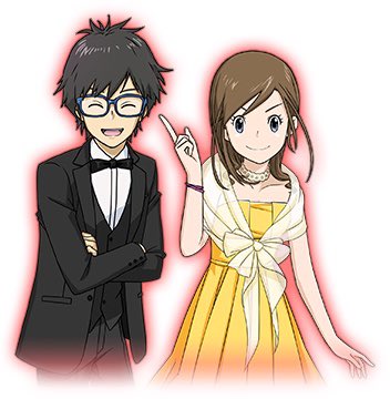1boy 1girl closed_eyes digimon digimon_rearise dress glasses looking_at_viewer official_art ribbon shinjo_michi smile tamada_keito