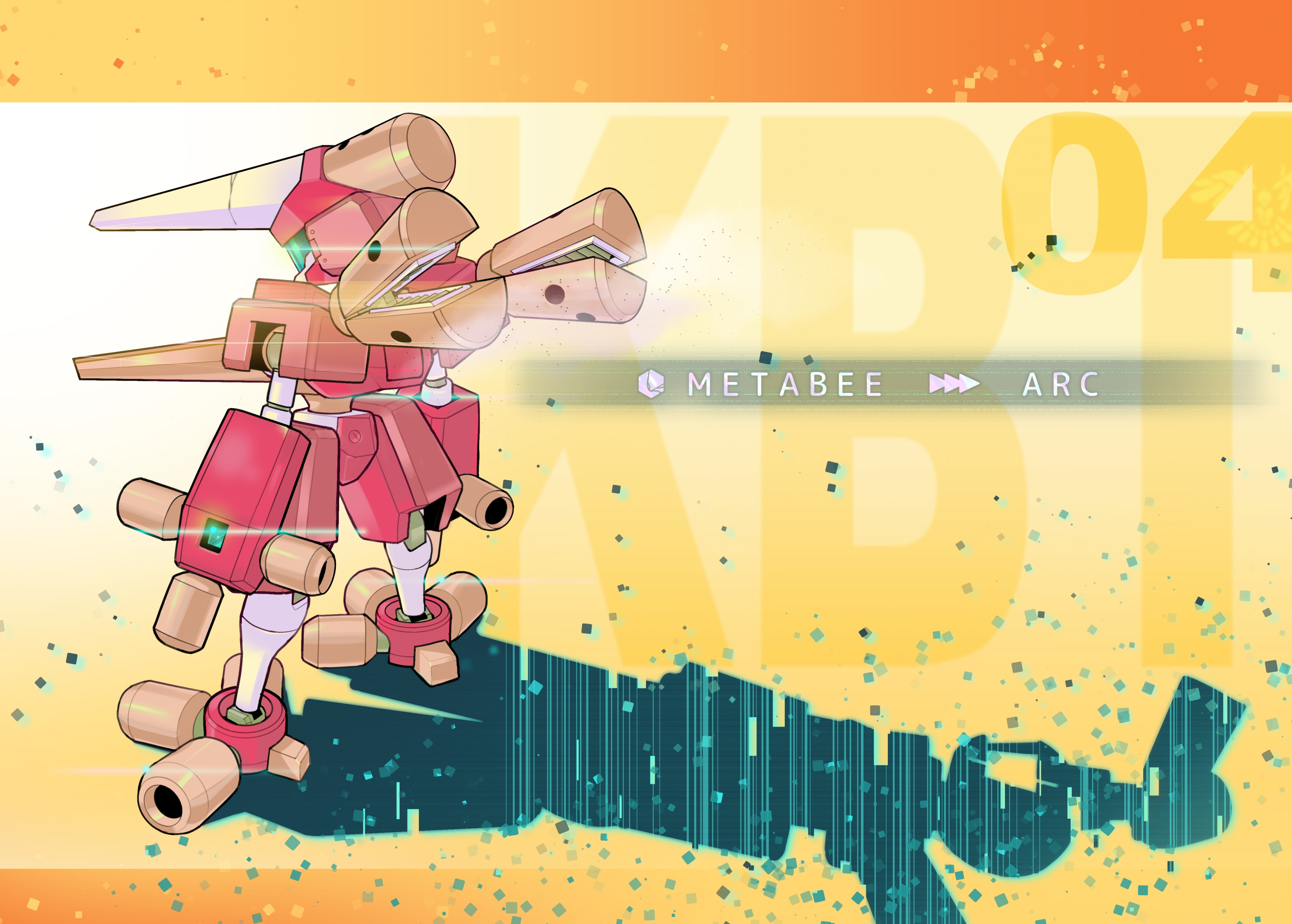 1boy absurdres archbeetle armor character_name different_shadow flintlock_(bb1-dog-to-free) from_behind full_body green-tinted_eyewear helmet highres humanoid_robot medarot metabee red_armor red_helmet robot solo tinted_eyewear