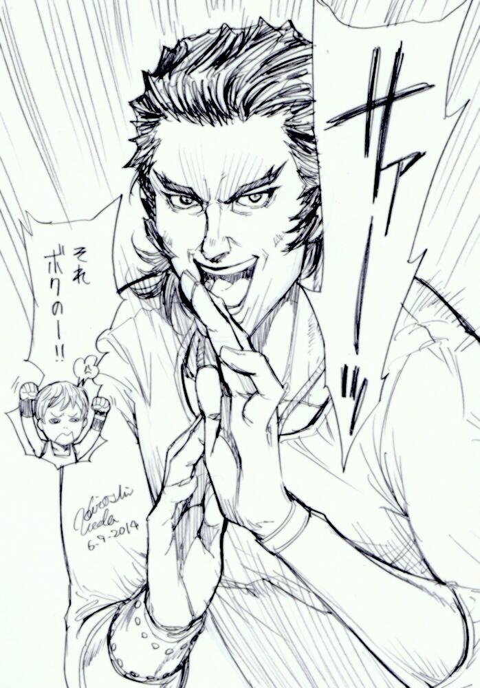 10s 1boy antonio_lopez male_focus monochrome pen_(medium) solo tiger_&amp;_bunny traditional_media ueda_hiroshi