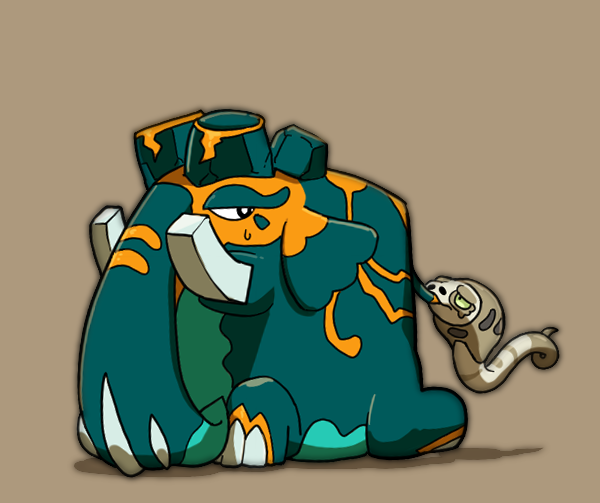 2others animal_ears animal_focus biting copperajah elephant elephant_ears elephant_tail full_body gen_8_pokemon half-closed_eyes horns looking_at_another multiple_others nintendo no_humans pokemon pokemon_(creature) qumyak silicobra simple_background snake yellow_eyes