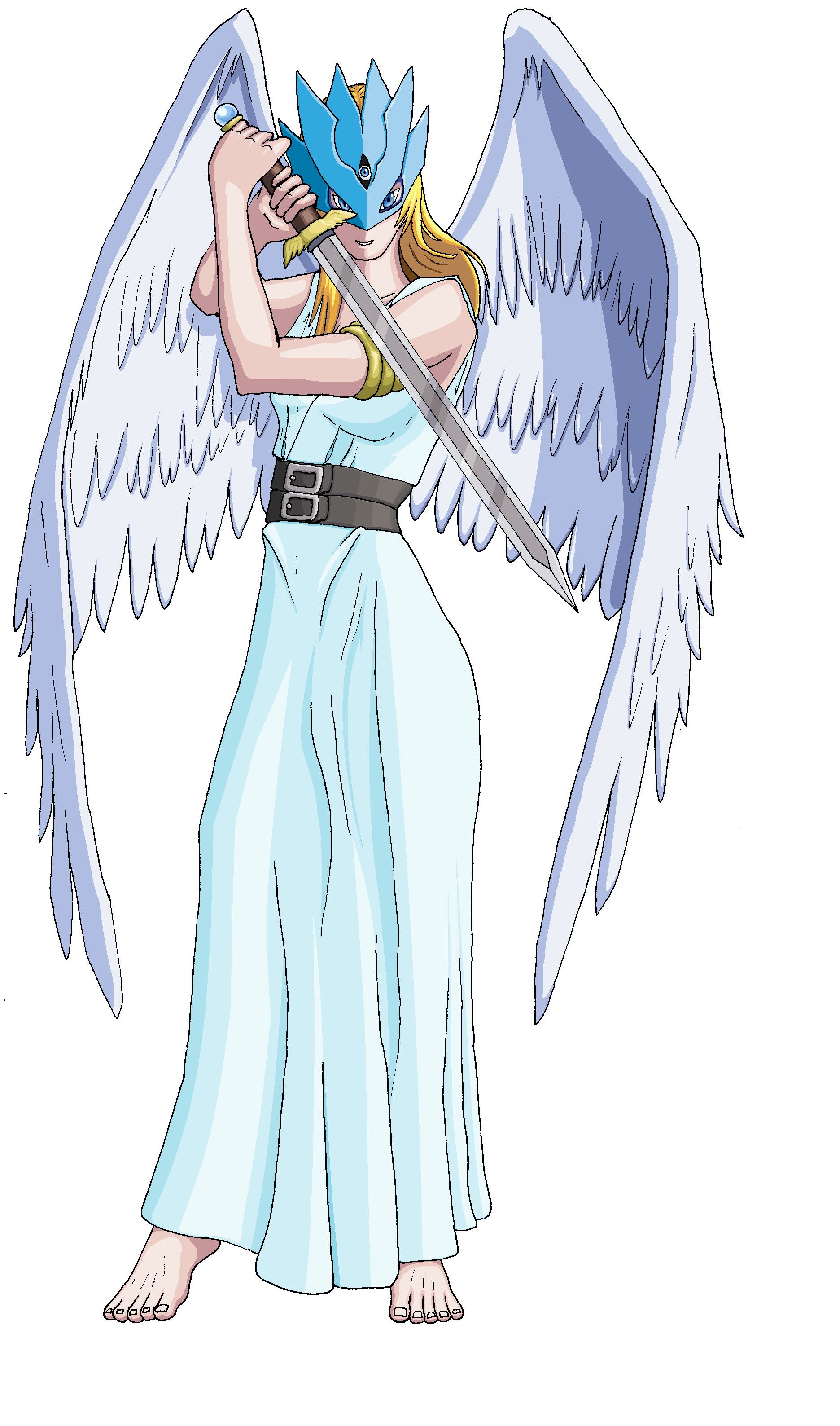 1girl absurdres digimon digimon_xros_wars female_focus goddess_(digimon_xros_wars) highres mask simple_background solo white_background wings