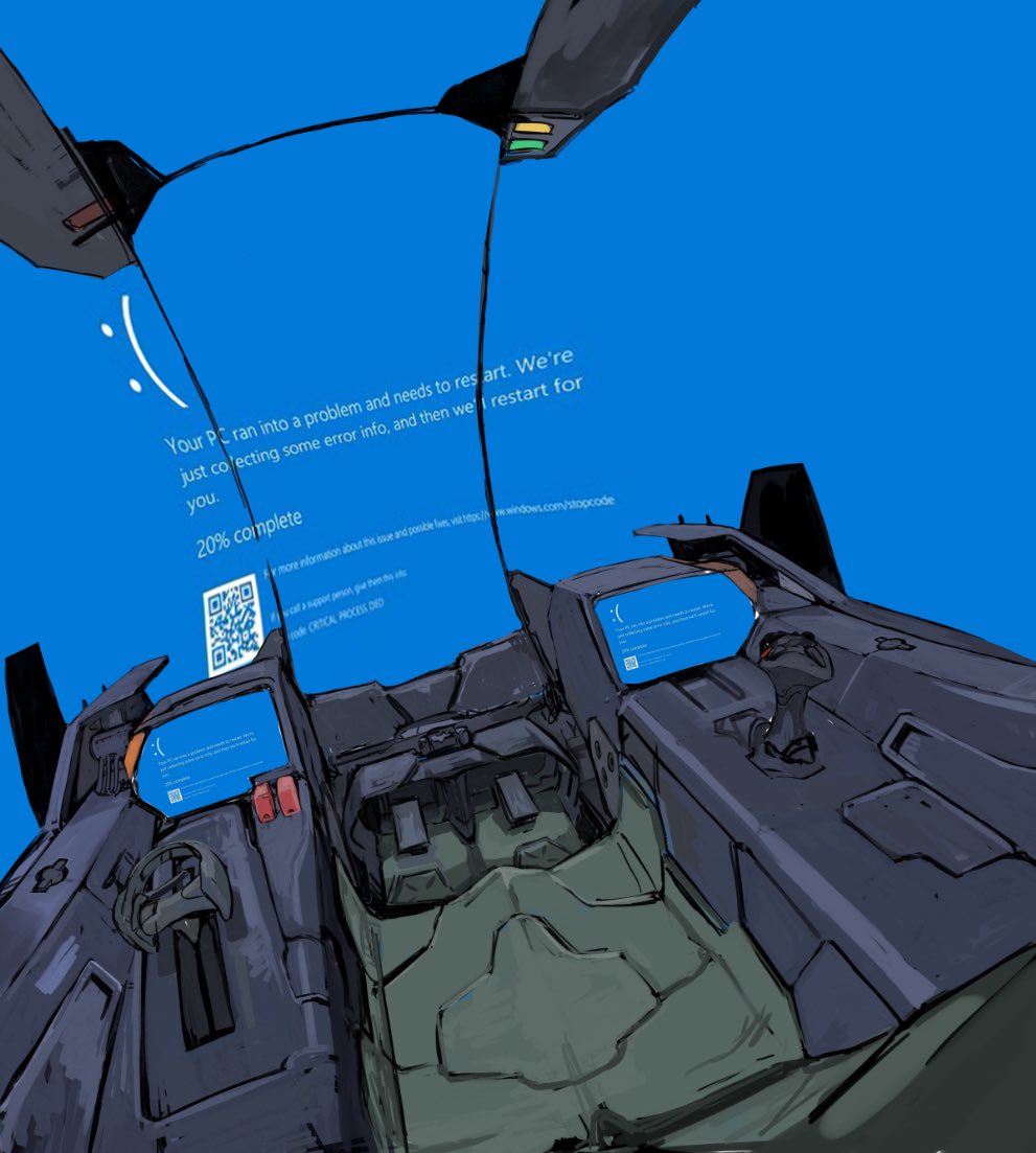 2024_crowdstrike_incident blue_screen_of_death cockpit commentary_request english_text microsoft_windows mikan_lemon no_humans original qr_code windows_10