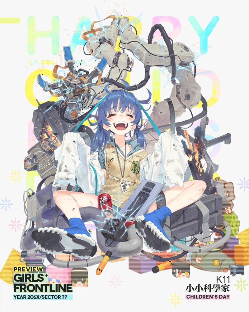 1girl 20x30mm_lv 20x30mm_lv_heab_k167 :d ^_^ aged_down airburst_grenade_launcher airburst_round ammunition anti-materiel_cartridge assault_rifle bandaid bandaid_on_knee bandaid_on_leg beige_vest black_shorts blouse blue_boots blue_hair blue_shirt blush bolt-action_grenade_launcher bolt_action boots breasts broken bulletproof_vest bullpup burst_fire_gun burst_fire_rifle calculator can cannon_cartridge carbine character_name closed_eyes coat collared_shirt computer computer_tower computerized_scope cooking_off daewoo_k11 damaged destruction dirty dr_pepper drink_can electricity embers explosion explosive facing_viewer female_focus fire fragmentation_grenade fragmentation_warhead full_body girls&#039;_frontline glasses grenade grenade_cartridge grenade_launcher gun hair_between_eyes hair_ornament high-explosive_airburst_round high-explosive_cartridge holding holding_magazine_(weapon) k11_(girls&#039;_frontline) k11_(lil&#039;_scientist)_(girls&#039;_frontline) keyboard lab_coat ladic long_hair long_sleeves low_twintails magazine_(weapon) malfunction messy_hair military_cartridge multi-weapon multimeter multiple-barrel_gun official_alternate_costume official_art open_clothes open_coat open_mouth precision-guided_firearm precision-guided_munition purple_eyes rifle scope shirt short-barreled_rifle shorts side_ponytail sidelocks sight_(weapon) sitting sleeves_past_fingers sleeves_past_wrists smart_grenade smart_scope smile smoke soda_can solo sparks subsonic_ammunition telescopic_sight thermal_weapon_sight twintails underbarrel_assault_rifle underbarrel_rifle watch weapon white_coat wristwatch x_hair_ornament