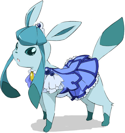 blue_skirt clothed_pokemon cosplay cure_beauty cure_beauty_(cosplay) gen_4_pokemon glaceon lowres nintendo no_humans pokemon pokemon_(creature) power_connection precure simple_background skirt smile_precure! solo umanosuke white_background