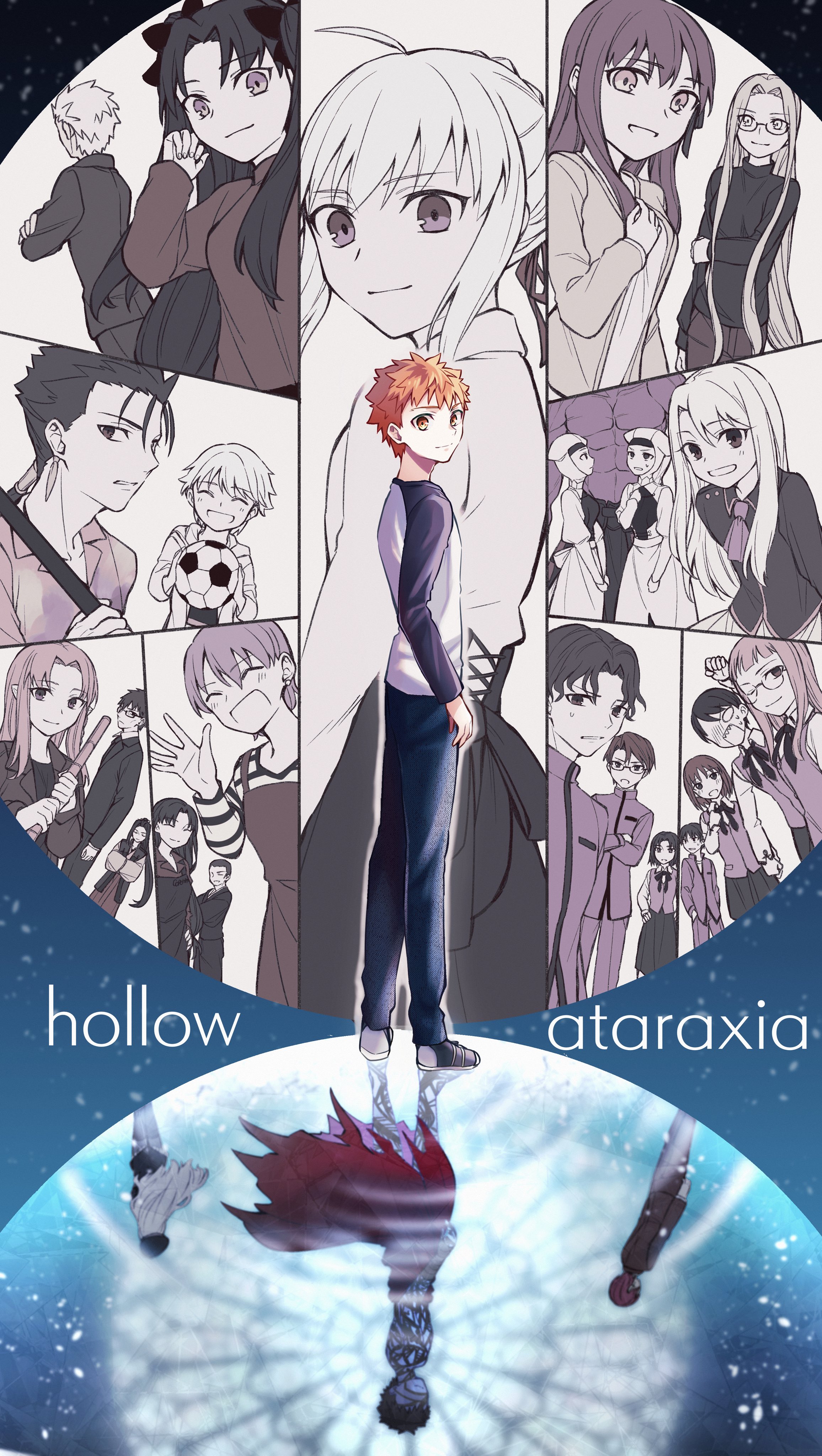 6+boys 6+girls absurdres ahoge angra_mainyu_(fate) archer_(casual_wear)_(fate) arms_behind_back artoria_pendragon_(fate) ball bazett_fraga_mcremitz beret black_hair black_skirt blush cape caren_hortensia character_request child_gilgamesh_(fate) closed_eyes closed_mouth commentary_request crossed_arms cu_chulainn_(fate) emiya_shirou fate/hollow_ataraxia fate_(series) fishing_rod formal_clothes frown fujimura_taiga gilgamesh_(fate) glasses hand_on_own_hip hat heracles_(fate) highres himuro_kane holding holding_ball holding_fishing_rod hotaruzuka_otoko jacket kotoko902 kuzuki_souichirou leysritt_(fate) long_hair long_sleeves looking_at_viewer looking_back makidera_kaede matou_sakura medea_(caster)_(fate) medea_(fate) medium_hair medusa_(fate) mitsuzuri_ayako multiple_boys multiple_girls one_eye_closed open_mouth orange_eyes orange_hair purple_hair red_cape ryuudou_issei ryuudou_reikan saegusa_yukika sasaki_kojirou_(fate) school_uniform sella_(fate) shoes short_hair skirt smile soccer_ball suit sweatdrop sweater tohsaka_rin twintails waving white_hair