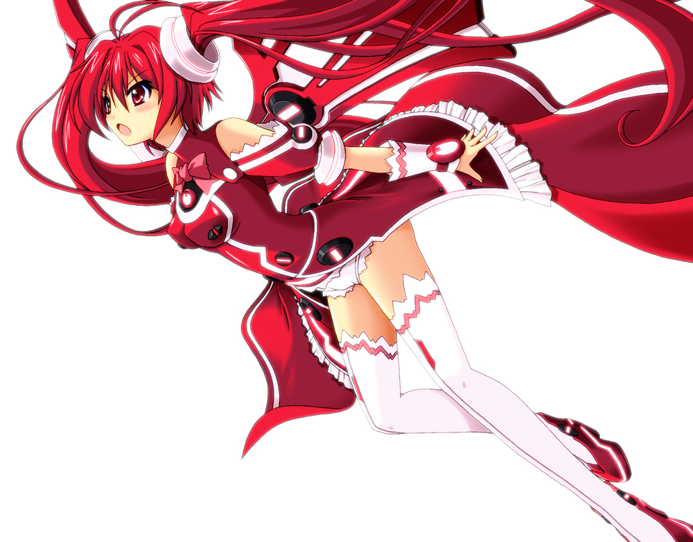 1girl chouzetsu_yarou female_focus long_hair red_eyes red_hair solo thighhighs twintails vividred vividred_operation
