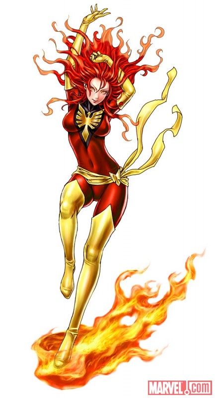 10s 1girl animification arms_up belt bird blush bodysuit boots breasts costume covered_navel dark_persona dark_phoenix elbow_gloves female_focus fire flying full_body gloves gradient_hair head_tilt jean_grey latex leg_lift lipstick long_hair looking_at_viewer makeup marvel matching_hair/eyes multicolored_hair orange_eyes orange_hair phoenix phoenix_(x-men) red_hair sash shiny_clothes simple_background skin_tight smile solo superhero_costume thigh_boots thighhighs turtleneck watermark wavy_hair web_address white_background x-men yamashita_shun&#039;ya yellow_gloves yellow_thighhighs