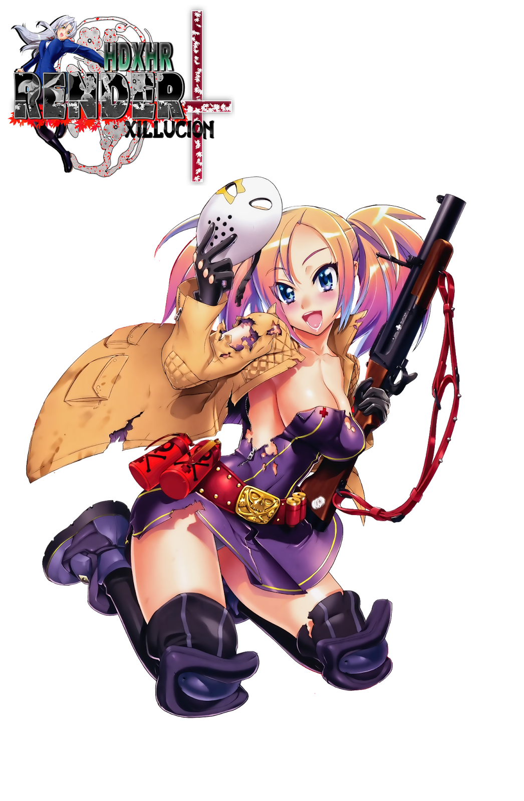 1girl action break-action_grenade_launcher explosive female_focus grenade grenade_launcher hand_grenade highres m79 mask nashida_oriha official_art satou_shouji solo triage_x weapon