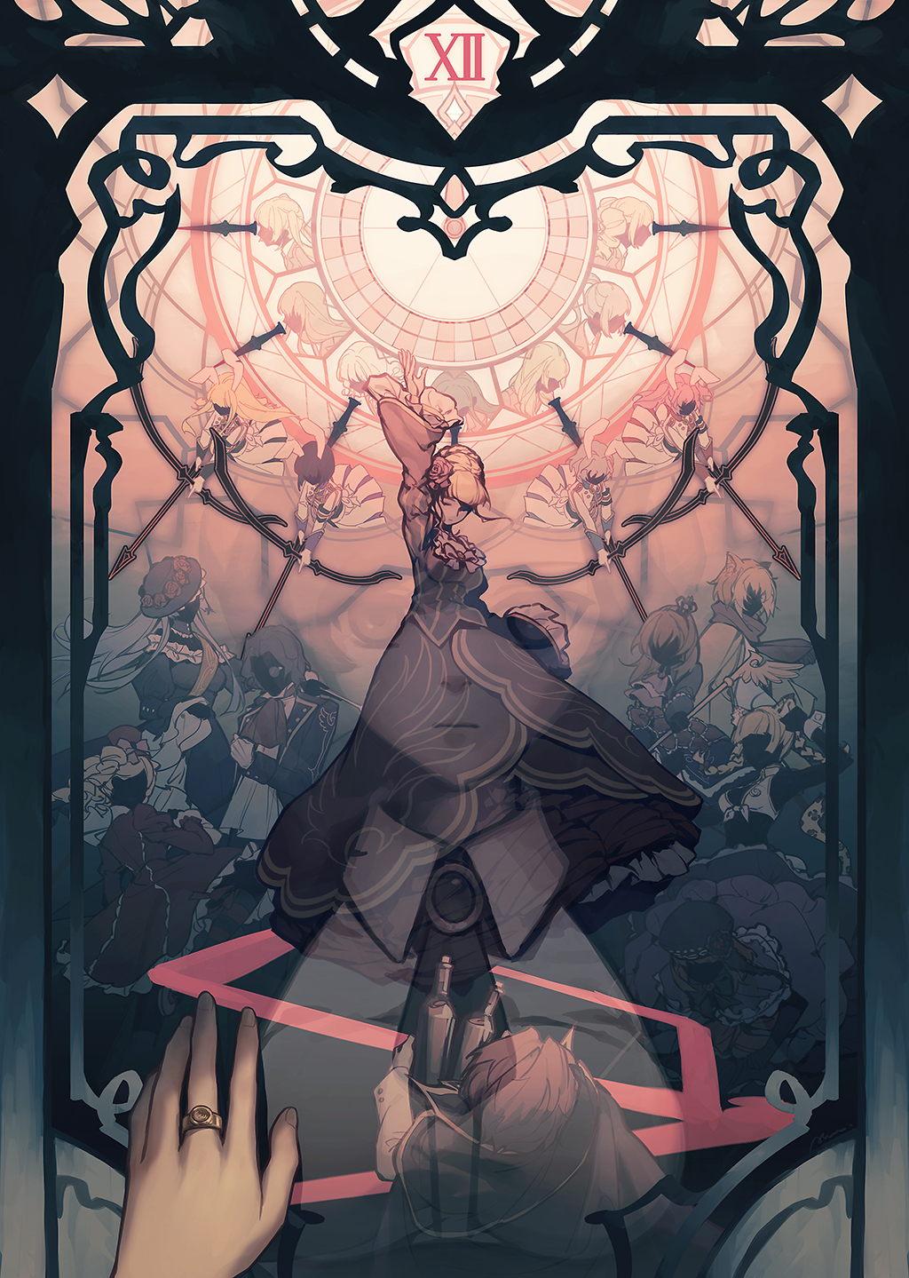 aluce asmodeus_(umineko) beatrice_(umineko) beelzebub_(umineko) belphegor_(umineko) blonde_hair braid braided_bun chiester00 chiester410 chiester45 chiester556 chiester_sisters clock collared_shirt eva_beatrice faceless flauros_(umineko) gaap_(umineko) grandfather_clock hair_bun highres jewelry leviathan_(umineko) lucifer_(umineko) mammon_(umineko) maria_(umineko) message_in_a_bottle neckwear_request rabbit_girl reflection ring ronove_(umineko) sakutarou_(umineko) satan_(umineko) shannon_(umineko) shirt sisters_of_purgatory spoilers stakes_of_purgatory umineko_no_naku_koro_ni ushiromiya_battler ushiromiya_maria virgilia_(umineko) yasu_(umineko)