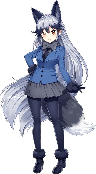 1girl full_body game_cg kemono_friends kemono_friends_kingdom looking_at_viewer official_art silver_fox_(kemono_friends) solo tachi-e transparent_background
