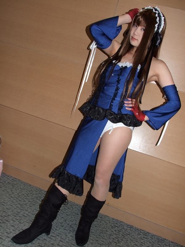 apron boots cosplay gloves hair_ribbon ikkitousen kan&#039;u_unchou maid maid_apron momo panties photo_(medium) ribbon underwear