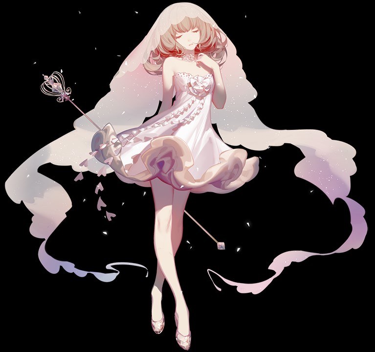 1girl ask_(askzy) dress high_heels jellyfish_girl lydia_jessica noah_fantasy official_art pink_hair short_hair solo veil white_dress