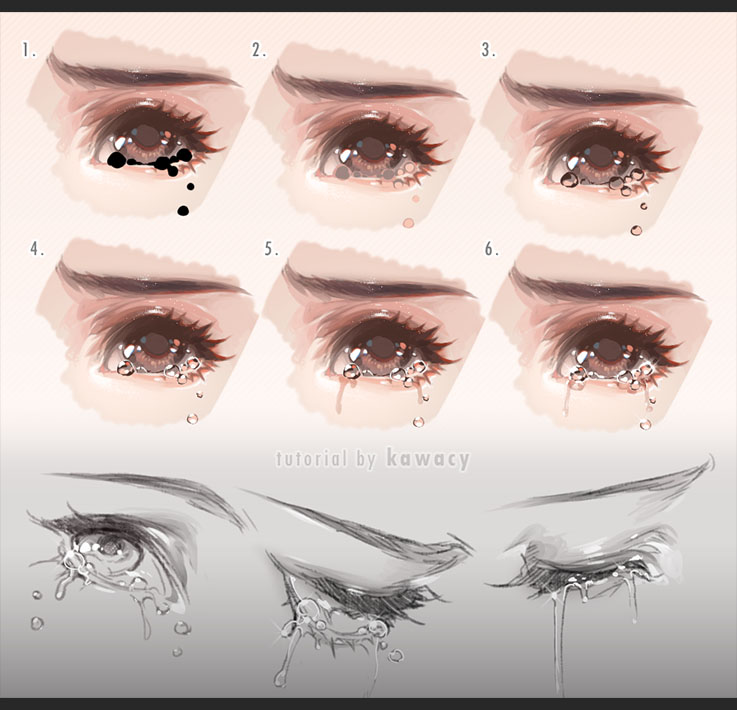 artist_name brown_eyes commentary crying crying_with_eyes_open english_commentary eye_focus eyelashes gradient_background grey_background how_to kawacy letterboxed numbered original paid_reward_available partially_colored pink_background teardrop tears thick_eyebrows watermark