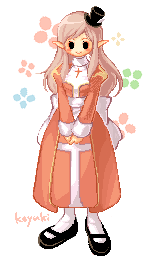 1girl black_eyes black_hat black_shoes closed_mouth commentary_request dress full_body grey_hair hat high_priest_(ragnarok_online) juliet_sleeves koyuki_(rico) long_hair long_sleeves looking_at_viewer lowres mary_janes mini_hat mini_top_hat own_hands_together pixel_art pointy_ears puffy_sleeves ragnarok_online red_dress sash shoes simple_background smile solid_circle_eyes solo top_hat two-tone_dress white_background white_dress white_sash