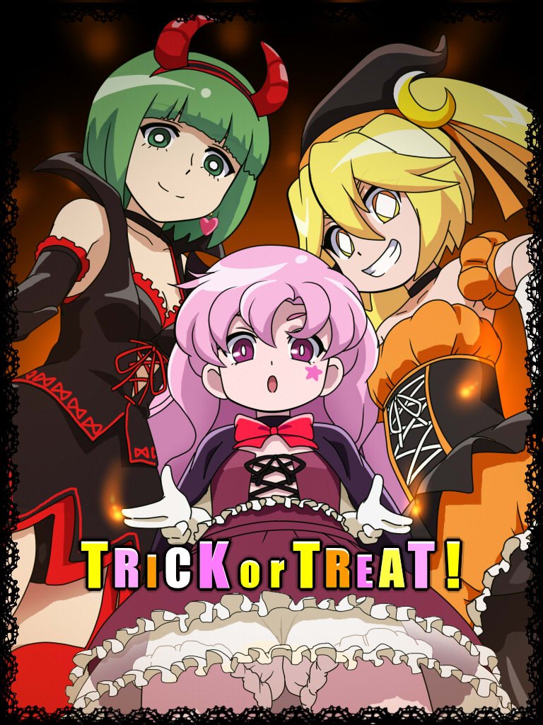 3girls awa character_request halloween multiple_girls trick_or_treat
