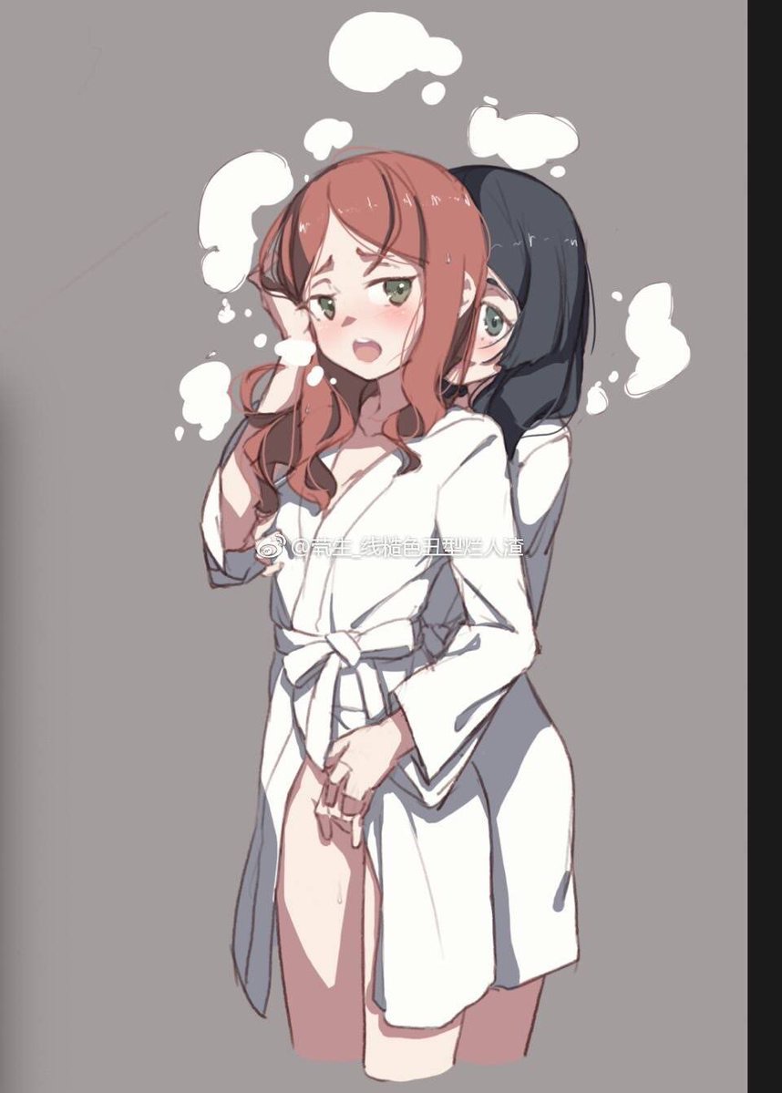 10s 2girls artist_request barbara_parker bath_robe bottomless fingering hannah_england little_witch_academia multiple_girls qiongsheng watermark yuri
