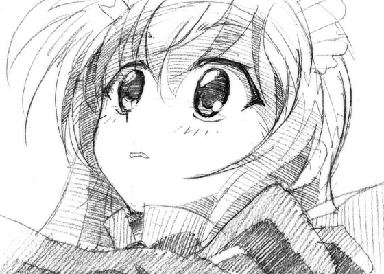 00s farin_k._ehrlichkeit gofu greyscale lyrical_nanoha mahou_shoujo_lyrical_nanoha monochrome sketch solo traditional_media