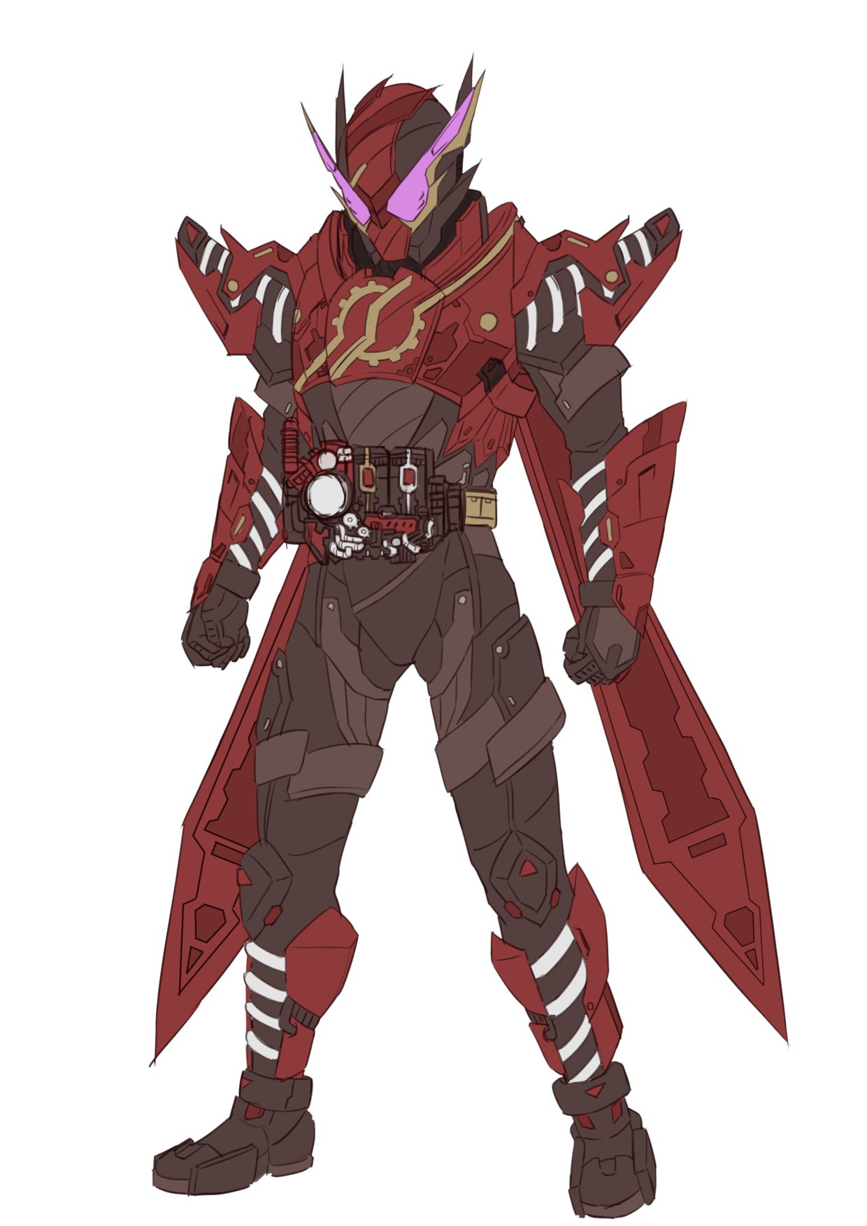 1boy armor rabbit clenched_hands compound_eyes flat_color hazard_trigger highres kamen_rider kamen_rider_build kamen_rider_build_(series) male_focus pink_eyes rabbit+rabbit_form shoulder_armor signature sketch spring_(object) tsubasansan unfinished upper_body