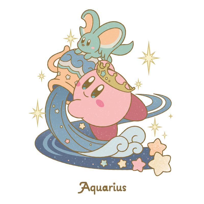 aquarius_(zodiac) artist_request blush blush_stickers closed_mouth crown elfilin holding kirby kirby_(series) kirby_and_the_forgotten_land nintendo no_humans official_art pouring second-party_source smile star_(symbol) transparent_background water zodiac
