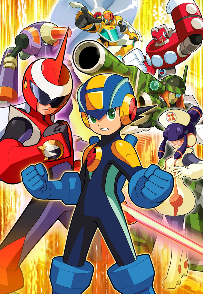 00s 1girl 4boys capcom green_eyes gyro_man gyroman.exe helmet magnet_man magnetman.exe meddy.exe_(mega_man) mega_man_(series) mega_man_battle_network mega_man_battle_network_(series) mega_man_battle_network_5 megaman.exe multiple_boys napalm_man napalmman.exe official_art protoman.exe robot search_man searchman.exe