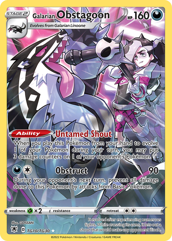 1boy arm_up artist_name belt black_boots black_hair black_shirt boots card_(medium) character_name claws company_name copyright_name copyright_notice emphasis_lines english_text galarian_form galarian_linoone gen_8_pokemon gloves gossan grey_belt holding holding_microphone_stand jacket long_hair long_tongue microphone microphone_stand multicolored_hair nintendo obstagoon official_art open_clothes open_jacket open_mouth piers_(pokemon) pink_shorts poke_ball poke_ball_(basic) pokemon pokemon_(creature) pokemon_card pokemon_swsh pokemon_tcg sharp_teeth shirt shorts skull_ornament smile standing teeth third-party_source tongue tongue_out trading_card two-tone_hair white_gloves white_hair white_jacket