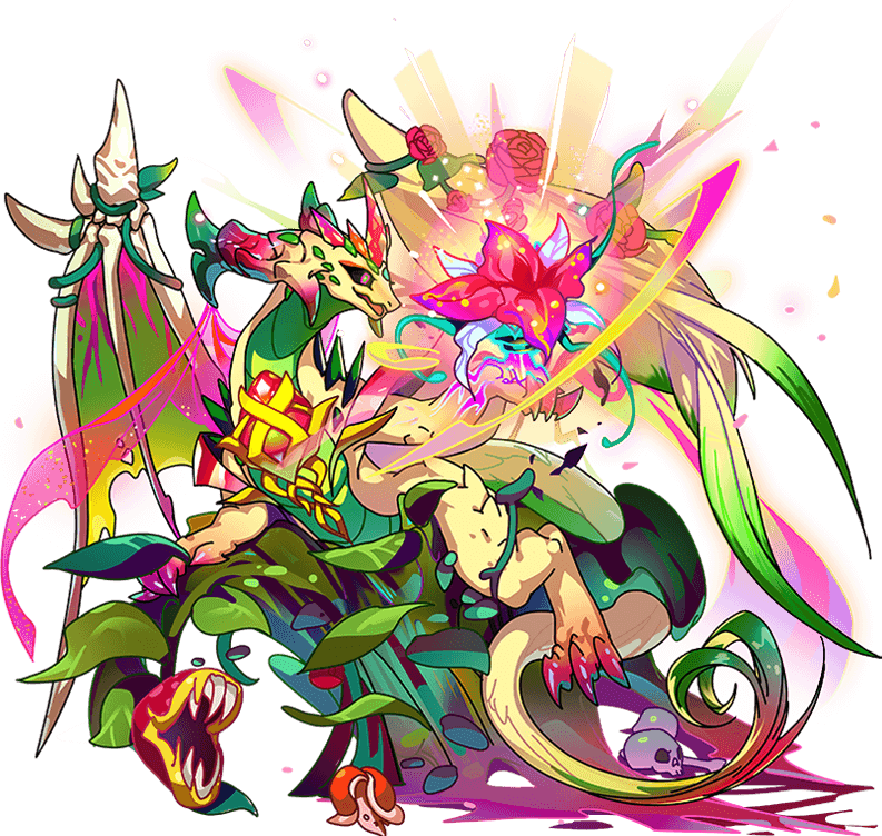 asymmetrical_wings black_sclera bone carnivorous_plant colored_sclera dragon dragon_village_(series) dragon_village_collection feathered_wings flower fur-tipped_tail game_cg gem hela_(apocalypse)_(dragon_village) hela_(dragon_village) no_humans official_art pink_eyes pink_gemstone plant red_flower red_rose rose skeletal_wings skull third-party_source transparent_background vines wings