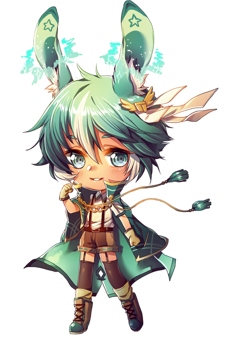 1boy animal_ear_fluff animal_ear_tattoo animal_ears ankle_socks belt belt_buckle black_thighhighs boots brown_belt brown_boots brown_shorts buckle cape clenched_hands collared_cape collared_shirt commentary commission dark-skinned_male dark_skin deformed english_commentary eyelashes full_body gloves green_cape green_gloves green_hair grey_eyes hair_between_eyes hair_ornament hair_ribbon high_collar lace-up_boots light_blush looking_at_viewer male_focus original parted_lips rabbit_ears ribbed_legwear ribbon ribbon-trimmed_shorts ribbon_trim satchely shirt short_hair short_sleeves shorts smile socks solo star_tattoo suspenders tattoo teeth thighhighs transparent_background white_ribbon white_shirt white_sleeves white_socks