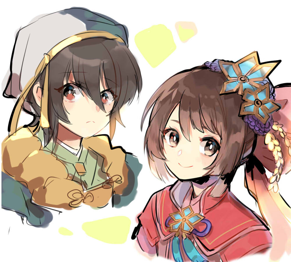 brooch brown_eyes brown_hair hair_between_eyes hair_ornament headscarf japanese_clothes jewelry kimono medium_hair oichi oichi_(sengoku_musou) sengoku_musou sengoku_musou_5 takenaka_hanbei