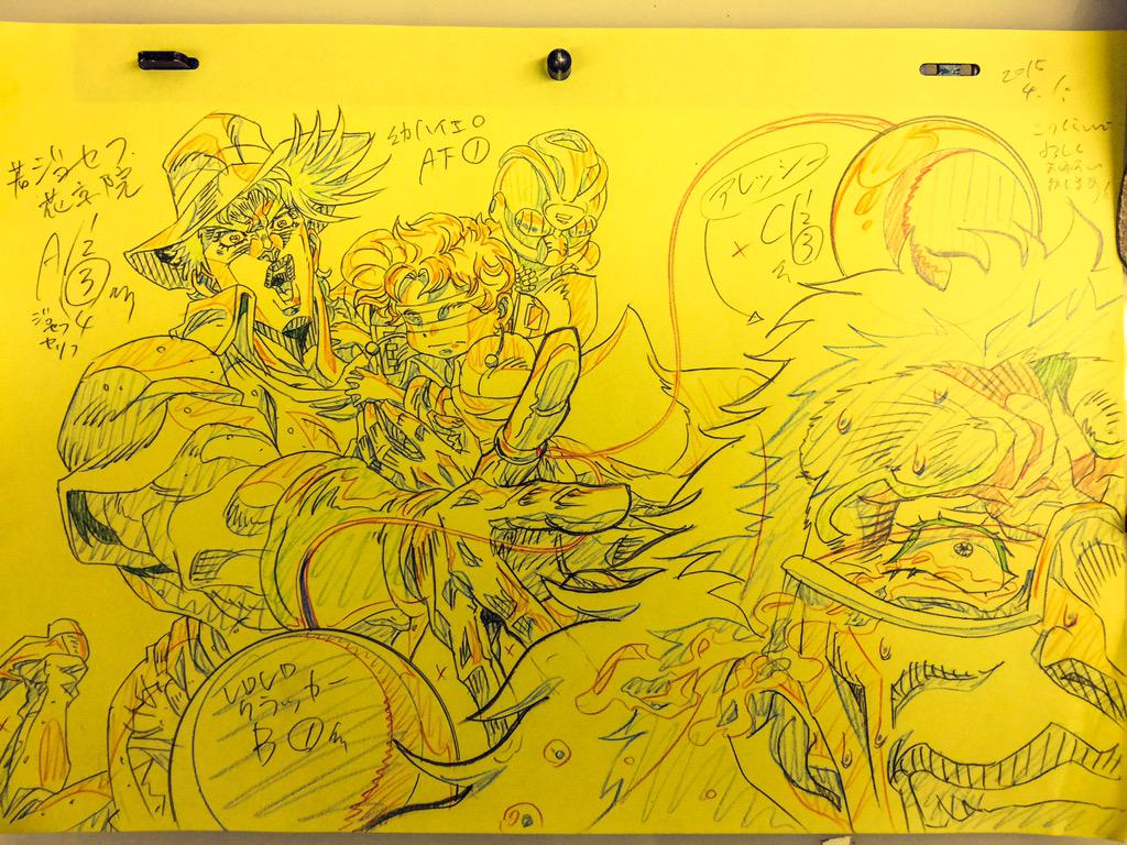 3boys age_regression alessi april_fools ashiya_kouhei bandages child color_trace colored_pencil_(medium) hierophant_green jojo_no_kimyou_na_bouken joseph_joestar joseph_joestar_(young) kakyoin_noriaki male_focus multiple_boys photo_(medium) production_note stand_(jojo) traditional_media aged_down