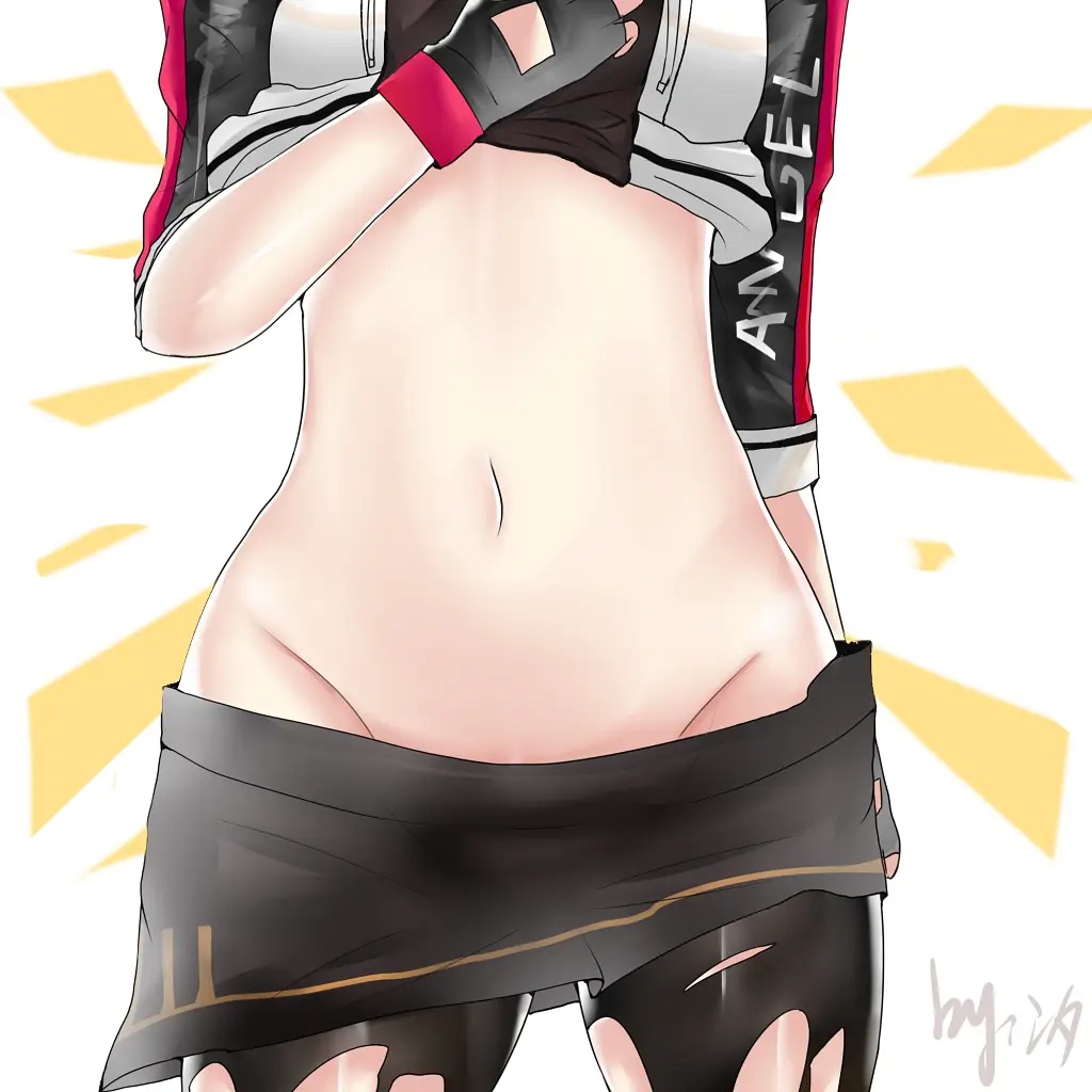 1girl arknights artist_request clothes_lift exusiai_(arknights) groin navel shirt_lift tagme