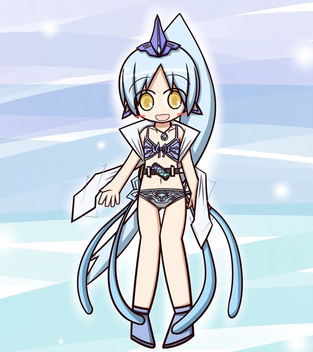 1girl animal belt bikini black_bikini blue_background blue_bikini blue_footwear blue_hair blush coin collarbone core_medal eel electric_eel electricity hair_ribbon headpiece himekuri_kalendar jewelry kamen_rider kamen_rider_ooo kamen_rider_ooo_(series) long_hair looking_at_viewer midriff multicolored_bikini navel necklace octopus ooo_driver open_mouth orca personification ribbon rider-tan rider_belt scarf shauta_(ooo_combo) shoes side-tie_bikini_bottom smile standing swimsuit tentacles twintails two-tone_bikini white_scarf yellow_eyes