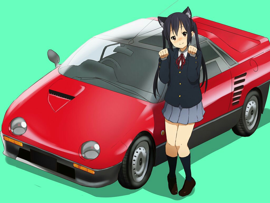 1girl animal_ears black_hair blush brown_eyes cat_ears k-on! kicchi_(tmgk) long_hair looking_at_viewer nakano_azusa paw_pose sakuragaoka_high_school_uniform school_uniform smile toy_car twintails