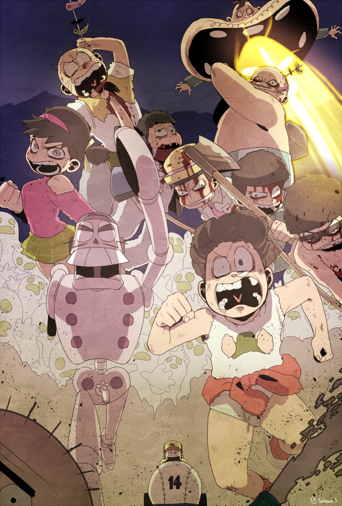 10s 1girl 6+boys angry apron axe bad_id bad_twitter_id blood blood_on_clothes blood_on_face broken_eyewear brown_hair buck_teeth car chibita dayoon dekapan driving energy_beam glasses hair_ribbon hairband hanten_(clothes) hat heart heart_in_mouth hijirisawa_shonosuke iyami low_twintails mask matsuno_choromatsu matsuno_ichimatsu matsuno_jyushimatsu matsuno_karamatsu matsuno_osomatsu matsuno_todomatsu messy_hair missing_tooth motor_vehicle mouth_mask multiple_boys necktie no_pupils osomatsu-kun osomatsu-san osomatsu_(series) pants pink_necktie plaid_clothes plaid_skirt porkpie_hat race_vehicle racecar ribbon robot running sextuplets shirt short_twintails shovel skewer skirt striped_clothes striped_pants sunglasses surgical_mask t-shirt takeo_(nametake) teeth towel towel_around_neck turtleneck twintails twitter_username waist_apron weapon worktool yowai_totoko zombie