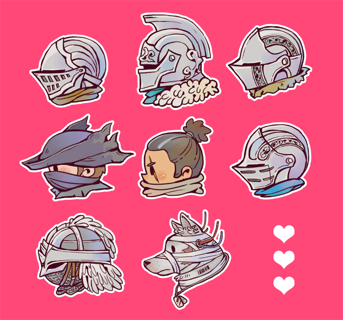 2boys 5others 621_(armored_core_vi) armor armored_core armored_core_vi:_fires_of_rubicon ashen_one_(dark_souls) bandages bearer_of_the_curse black_hair black_hat bloodborne bloody_wolf_(elden_ring) brown_hair chainmail chinese_commentary chosen_undead commentary_request company_connection dark_souls_(series) dark_souls_i dark_souls_ii dark_souls_iii demon&#039;s_souls dog elden_ring fromsoftware hat heart helm helmet hunter_(bloodborne) kanon_(rsl) masked multiple_boys multiple_others pink_background portrait scar scar_across_eye scar_on_face sekiro sekiro:_shadows_die_twice short_hair simple_background slayer_of_demons tarnished_(elden_ring)