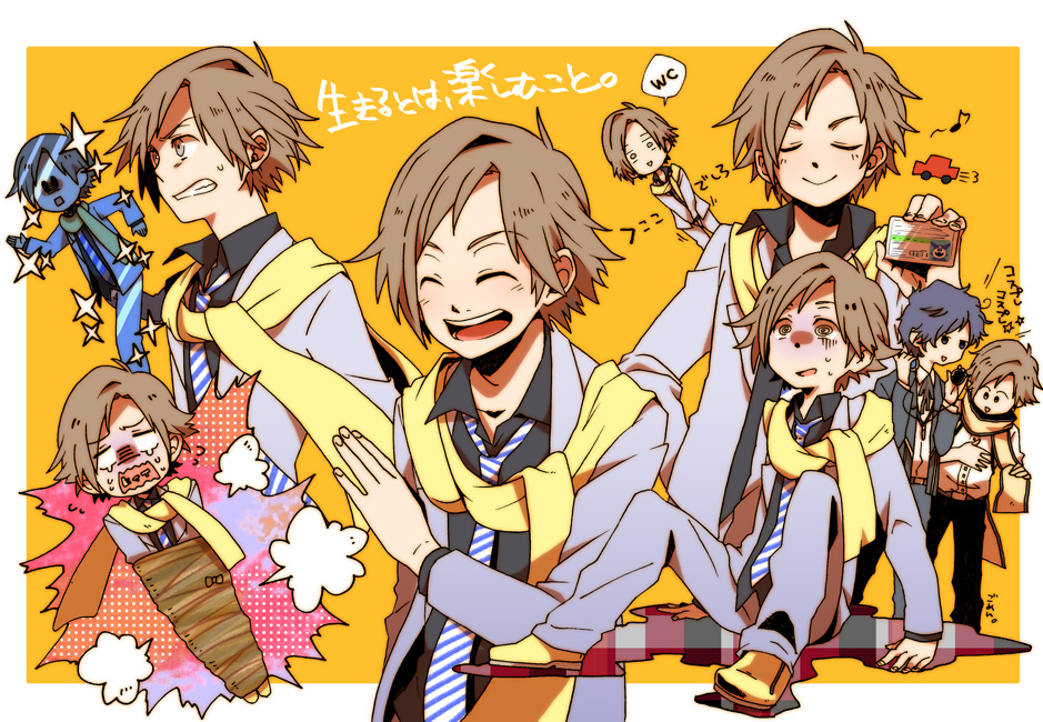 2boys @_@ bad_id bad_pixiv_id blazer bound brown_hair card cosplay devil_survivor_(series) devil_survivor_2 grin haruno holding holding_card jack_frost_(megami_tensei) jacket male_focus mochizuki_ryouji mochizuki_ryouji_(cosplay) multiple_boys necktie persona persona_3 protagonist_(devil_survivor_2) sakura scarf school_uniform shijima_daichi short_hair smile sparkle suspenders tied_up_(nonsexual) youji yuuki_makoto_(cosplay) yuuki_makoto_(persona_3)