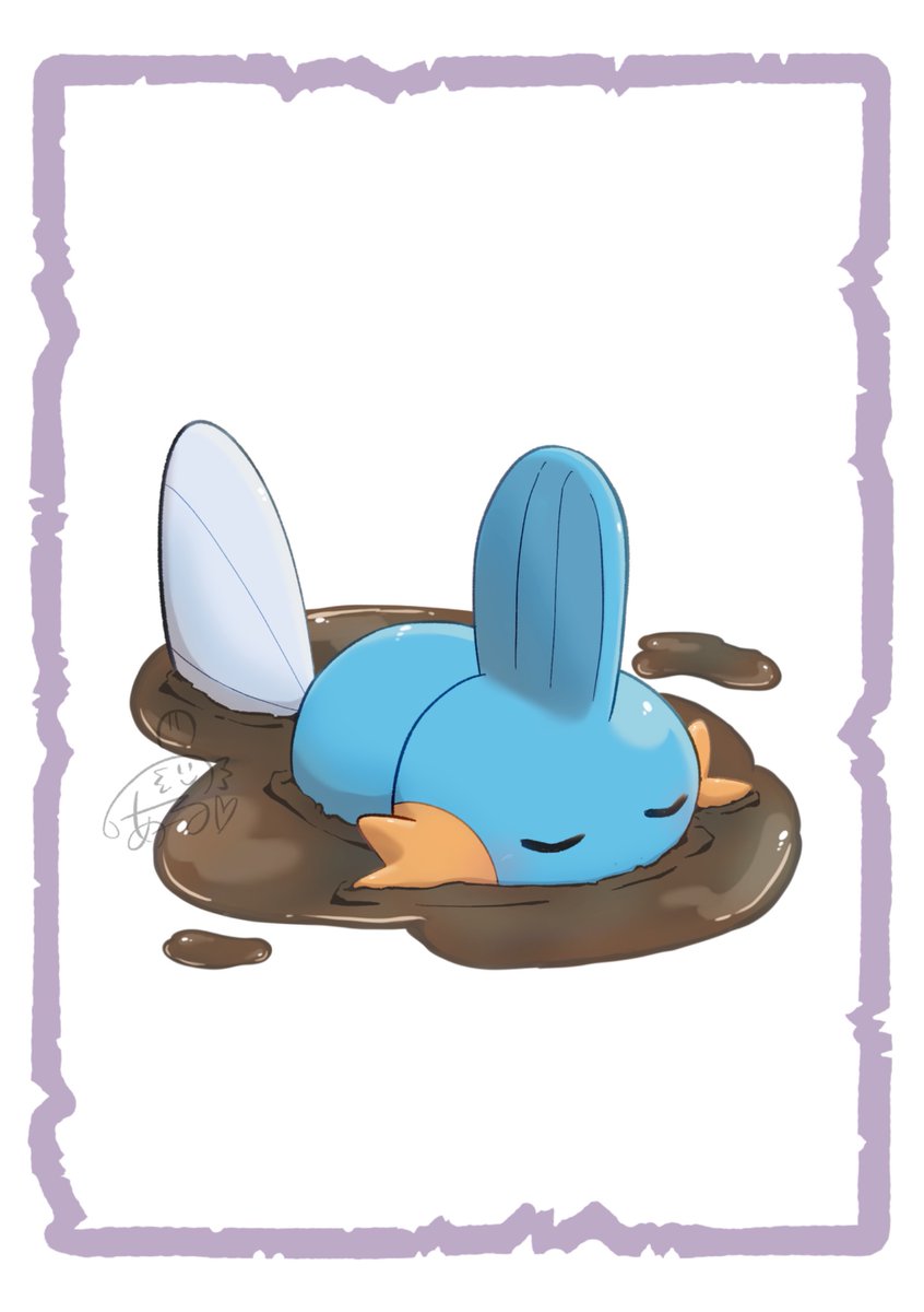 1other border character_signature closed_eyes gen_3_pokemon highres mud mudkip nintendo no_humans noir_(noir_0010) pokemon pokemon_(creature) signature sleeping solo tagme white_background