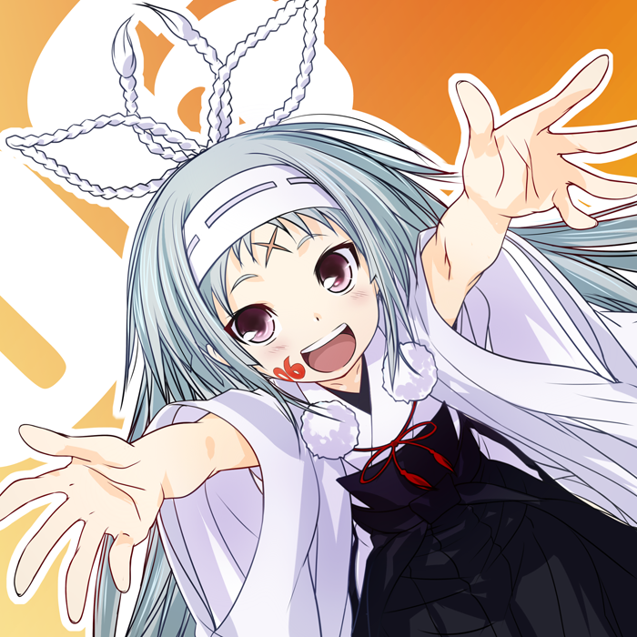 1girl arm_up countdown female_focus hakama hakama_skirt japanese_clothes kawagishi_keitarou kuki_monshiro long_hair maji_de_watashi_ni_koi_shinasai! maji_de_watashi_ni_koi_shinasai!_s official_art scar skirt smile solo wagi