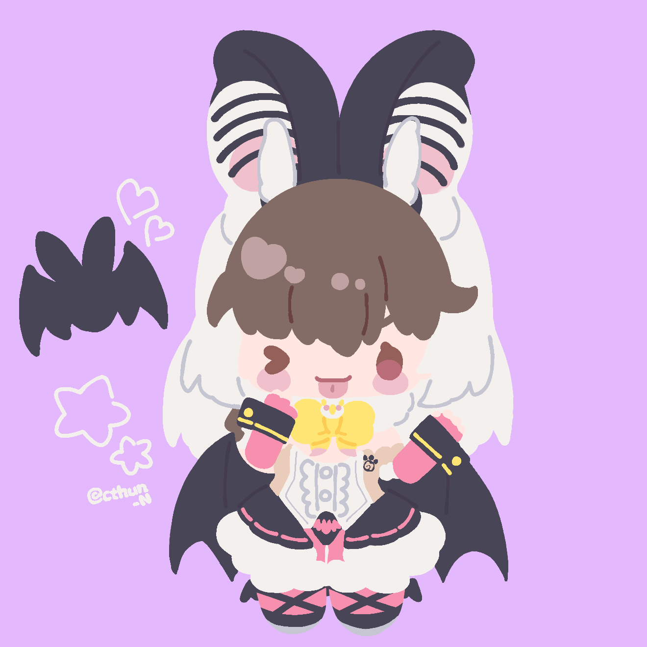 animal_costume animal_ears brown_eyes brown_hair brown_long-eared_bat_(kemono_friends) cthun_n highres kemono_friends kemono_friends_v_project long_hair multicolored_hair virtual_youtuber