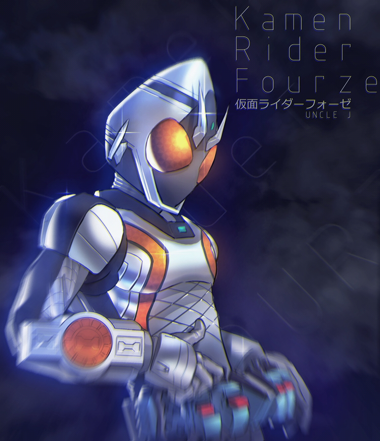 1boy antennae armor astro_switch astronaut blurry blurry_foreground character_name rider_belt fourze_driver gloves helmet kamen_rider kamen_rider_fourze kamen_rider_fourze_(series) male_focus name_connection orange_eyes rider_belt rocket rocket_ship science_fiction space_helmet spacecraft white_armor white_gloves woxiljj